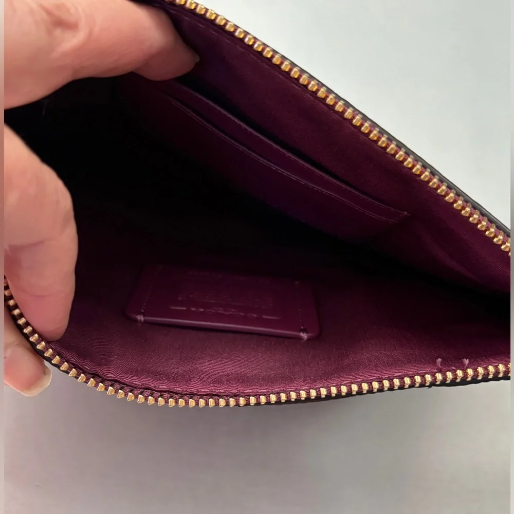 Coach Berry Purple/ Striped Leather Pouch /Wristlet
